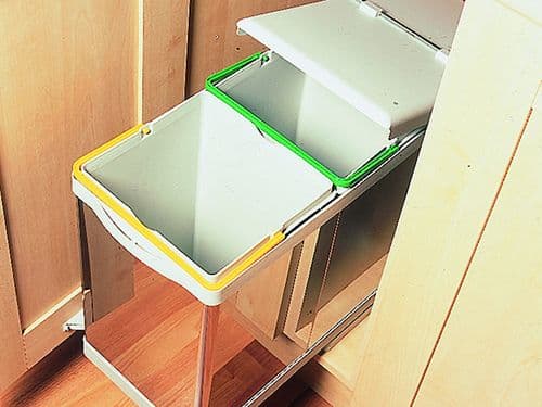 Automatic pull-out double bin, 28 ltr, stainless steel and grey